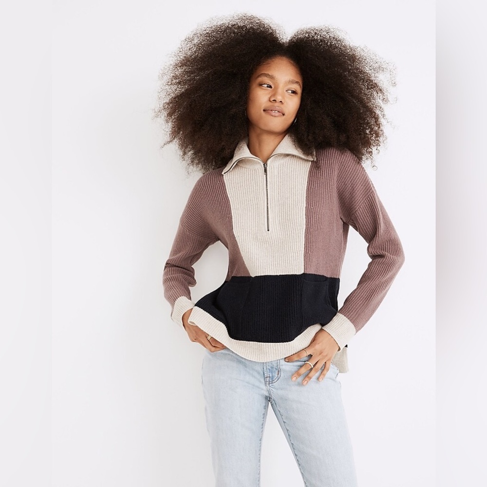 Madewell Glenbrook Half-Zip Pullover Sweater in Colorblock Women’s Size Large